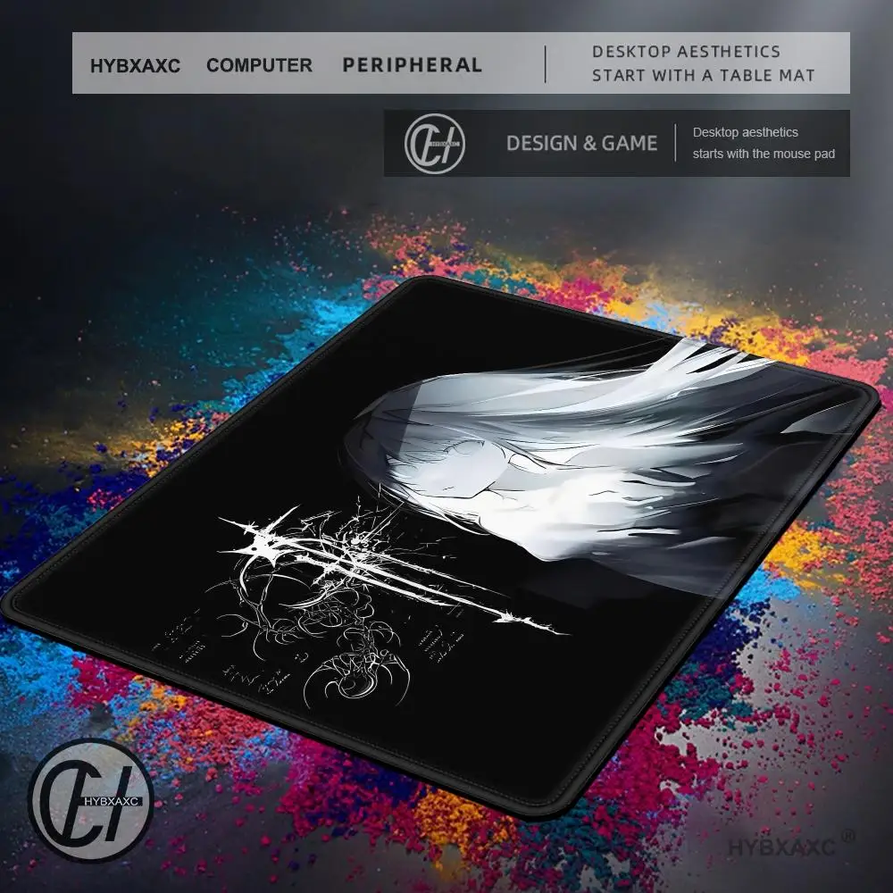 XS Black White Sword Girl Mouse Pad Multiple sizes Large Square Computer Office Game Table Mat Anime Gothic Girl Rubber Desk Mat