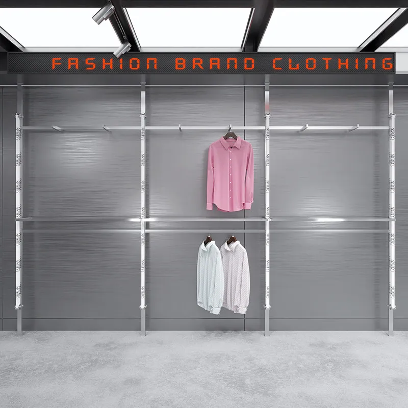 Clothing store display rack, wall column, fixed up and down, stainless steel clothes rack, special display rack for men's