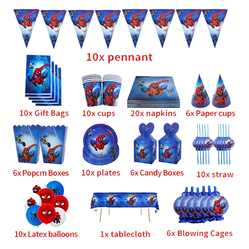 Spiderman Birthday Party Decorations Balloons Banner Plates Cup Spider Theme Tableware Event Party Supplies for Boy Kids Gifts