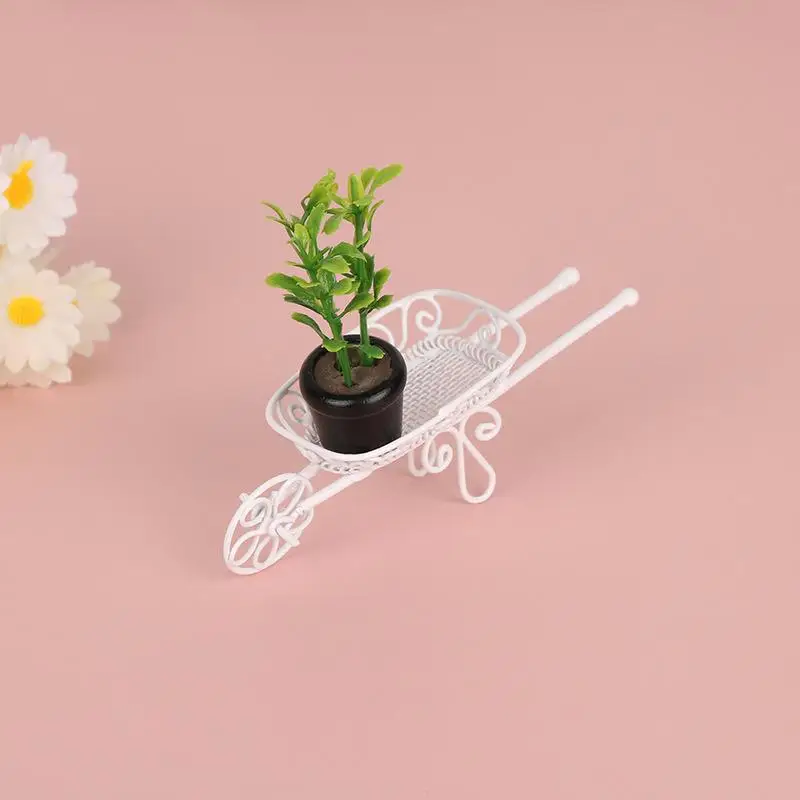Chariot Miniature en fer pour maison de poupée, 1 pièce, Mini chariot à main de Simulation mignon, jouet, maison de poupée, outil de décoration de jardin, accessoires