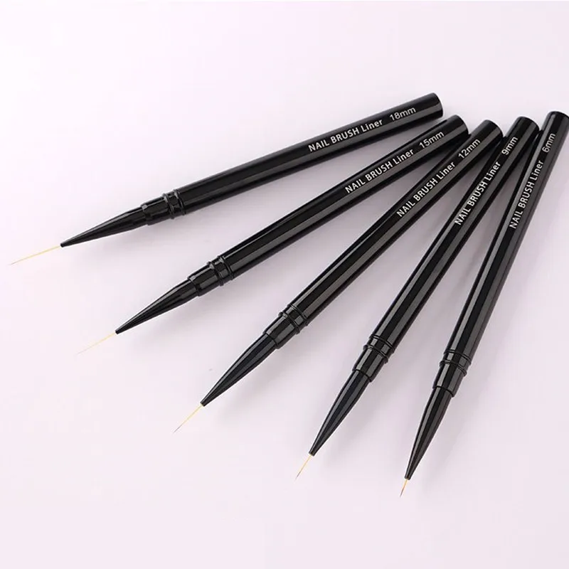 6/9/12/15/18mm Black Metal Handle Art Liner DIY Painting Brush Drawing Lines Stripe Flower Painting Pen UV Gel Brush