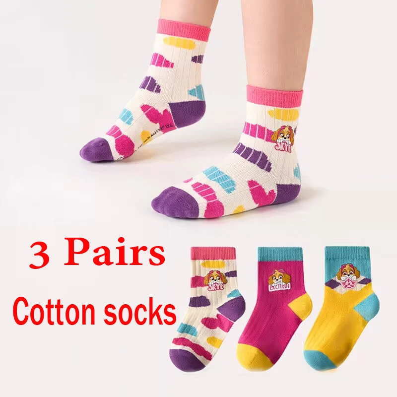 3 Pairs Children Socks Cartoon Paw Patrol Girls Socks Spring Autumn Middle Tube sock Cotton Cute Kids Socks Size 3-12 Year