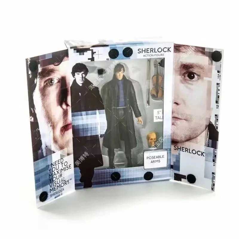 New Poseable Arms 221B Detective Sherlock Action Figure Toys Holmes Benedict Cumberbatch with Phone Violin Skull Collection Gift