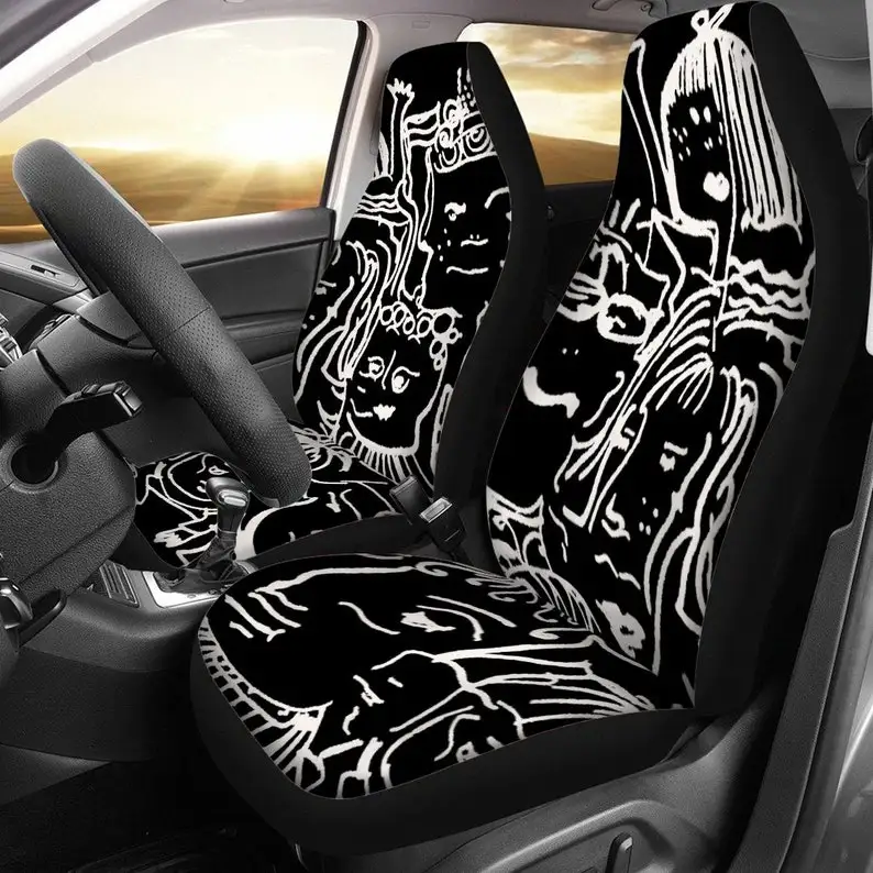 

Black With White Line Art Designer Universal Car Seat Cover With Thickened Back, Funky Decor