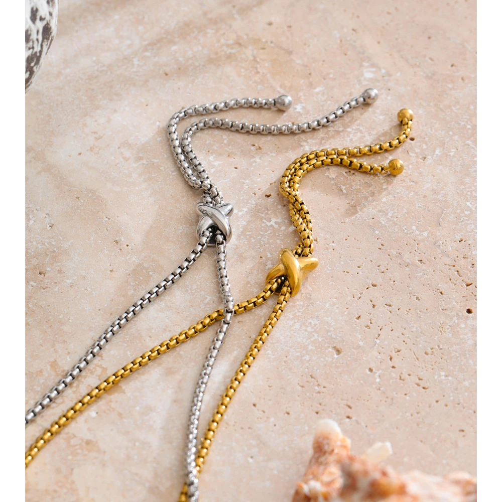 Yhpup Distinctive Stainless Steel Adjustable Long Chain Drop Necklace 16K PVD Plated Stain Less Metal Trending Jewelry New