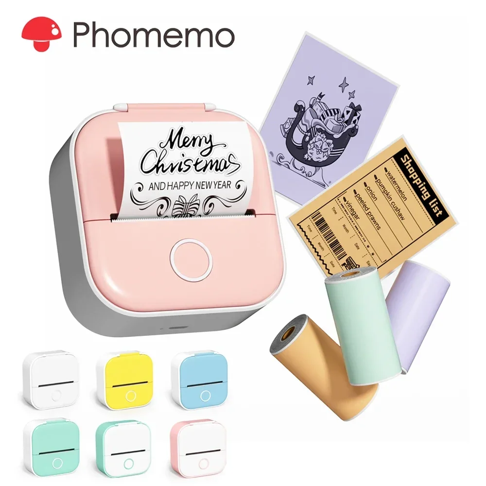 Phomemo T02-Mini imprimante autocollante, bluetooth, smart, de poche, sans encre, portable, pour téléphone portable, tickets de caisse