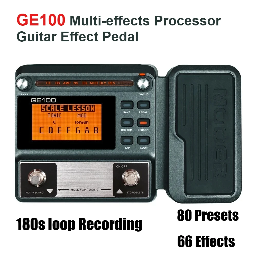 GE100 Guitar Pedal Multi-effects Processor Effect Pedal with Loop Recording Max Time 180s 8effect Modules 40 Drum Rhythms