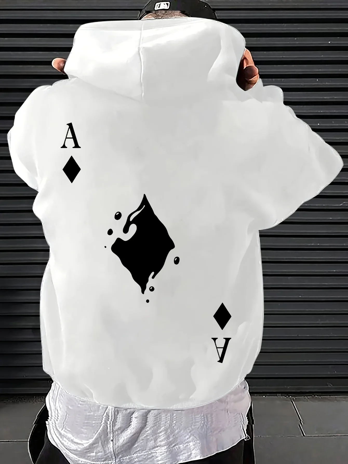 Poker Hoodie Unisex Ace Diamonds Playing Card Casino Lucky Ink Splash Minimalist Trendy Oversized Casual Sport Sweatshirts