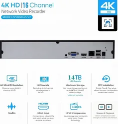 16CH 4K ONVIF H.265/H.264 Support 1 SATA NVR Network Digital Video Recorder Max 14TB XMEYE CMS with Cable P2P Cloud Mobile