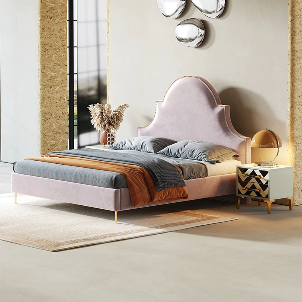 سرير حديث بحجم كينج كوين منجد على اللوح الأمامي سرير الأميرة مرتبة أثاث غرفة النوم مجموعة لمنزل الأطفال البنات