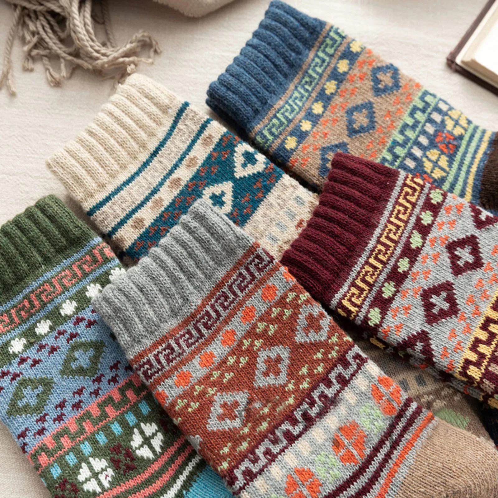 5 Pack Womens Socks Vintage Winter Soft Warm Cold Knit Wool Socks