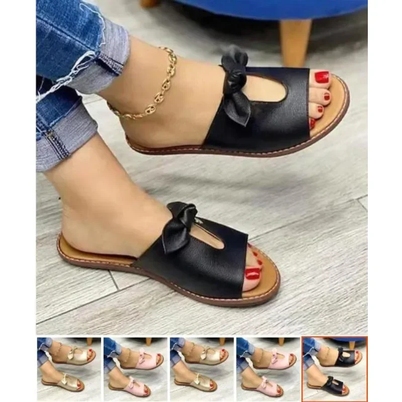 Outdoor-Sandalen Sommer Damen Pantoffeln Schuhe Niedliche Luxus-Schmetterlingsknoten-Flats Freizeitsandalen Damen Strandsandalen Damenschuhe