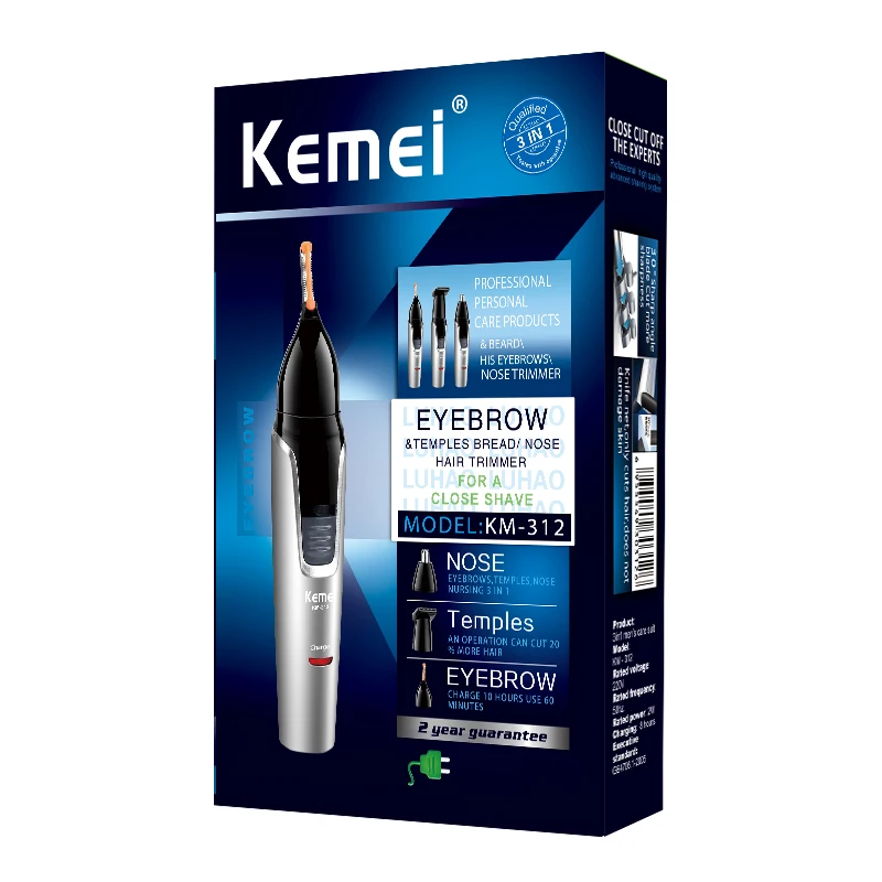 Kemei 3in1 قابلة للشحن الأذن الأنف الشعر المتقلب للرجال التهيأ أداة تهذيب اللحية الكهربائية أداة قص الحواجب شكل الوجه أداة إزالة الصواميل