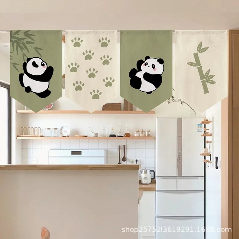 VIKAMA Kawaii Panda Triangle Window Curtain Cute Animal Bamboo Leaves Pennant Flag, Door Hanging Banner for Home Room Decor