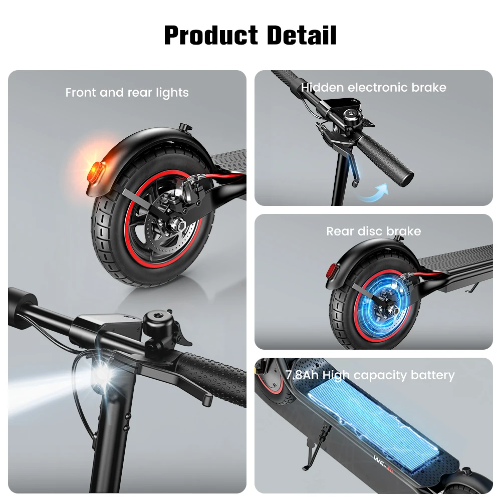 Patinete eléctrico W6 de 10 pulgadas y 500W para adultos, 36V 10.5Ah, velocidad 35km/h, compatible con aplicaciones, alcance 30km, patinetes eléctricos urbanos