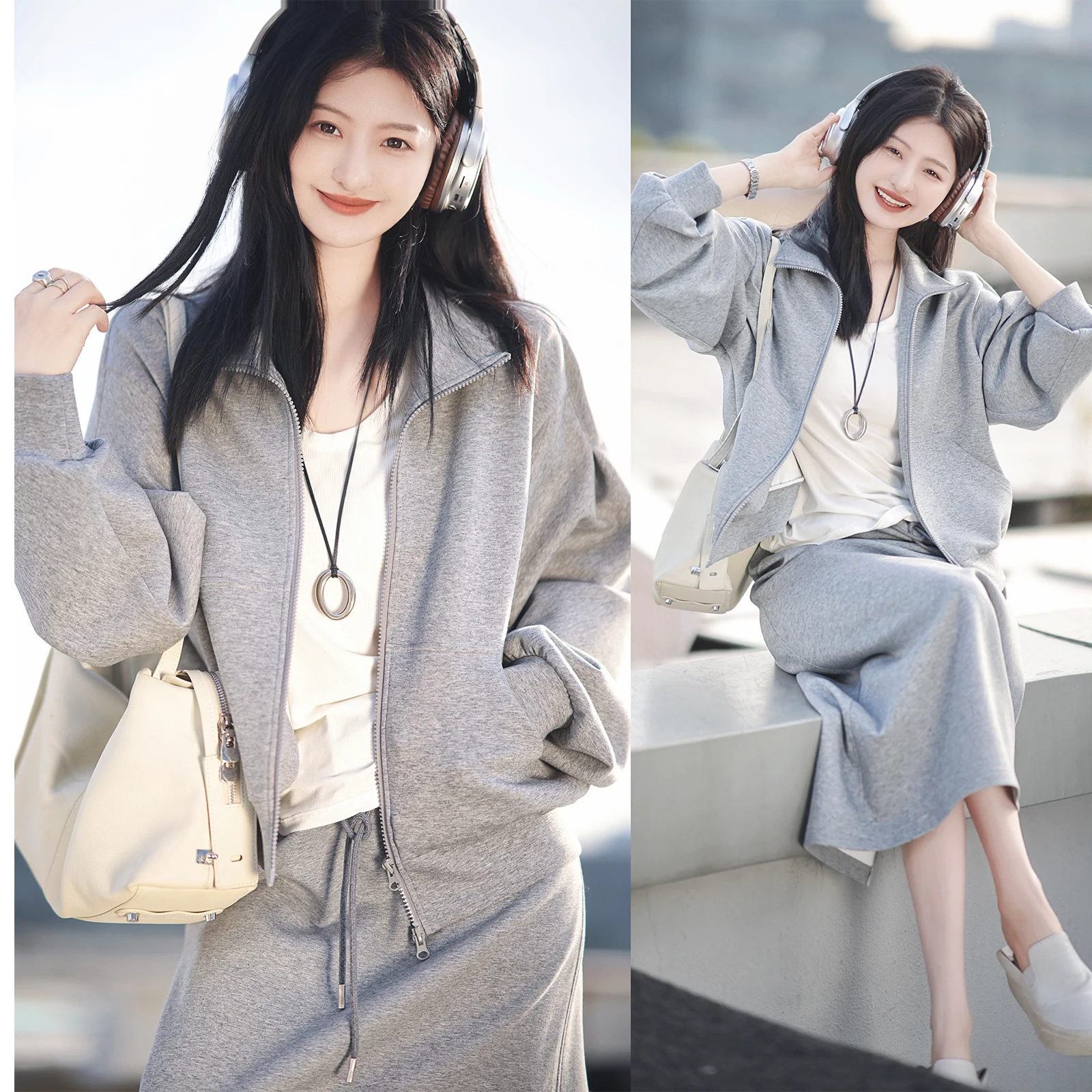 

Holiday Cloud Cotton Set Double Zipper Straight Long Dr Casual Outfit Women's Long Sve Polyester Blend Warm Clothing