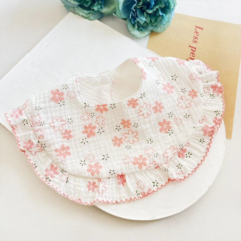 Floral Baby Feeding Drool Bib 4 Layers Gauze Soft Infants Burp Cloth for Newborn Toddler Girls Bibs