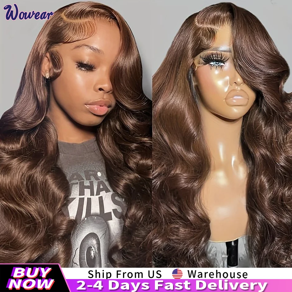 Loose Body Wave Human Hair Wigs 13x6 13x4 Chocolate Brown Lace Front Wigs Transparent Lace Frontal Wig Pre Plucked for Women