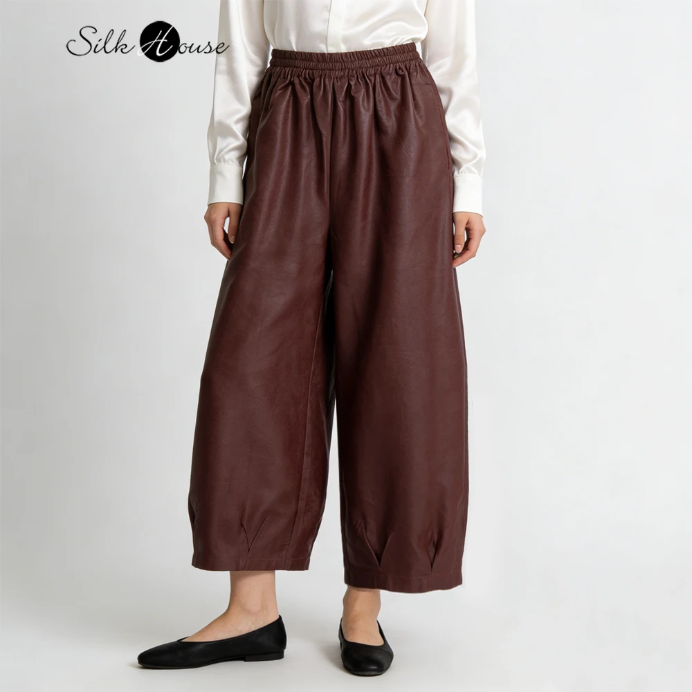 

Plus Size Women's Fashion Clothing 100% Natural Mulberry Silk Red Cloud Yarn Commuter Versatile Elastic Waist Wide Leg Pants