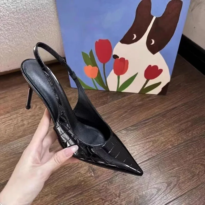 

Fashion Designer Women's Shoes Sexy Crocodile Grain High Heeled Sandals for Woman French Pointed Tip Casual Shoe Sandalias Mujer