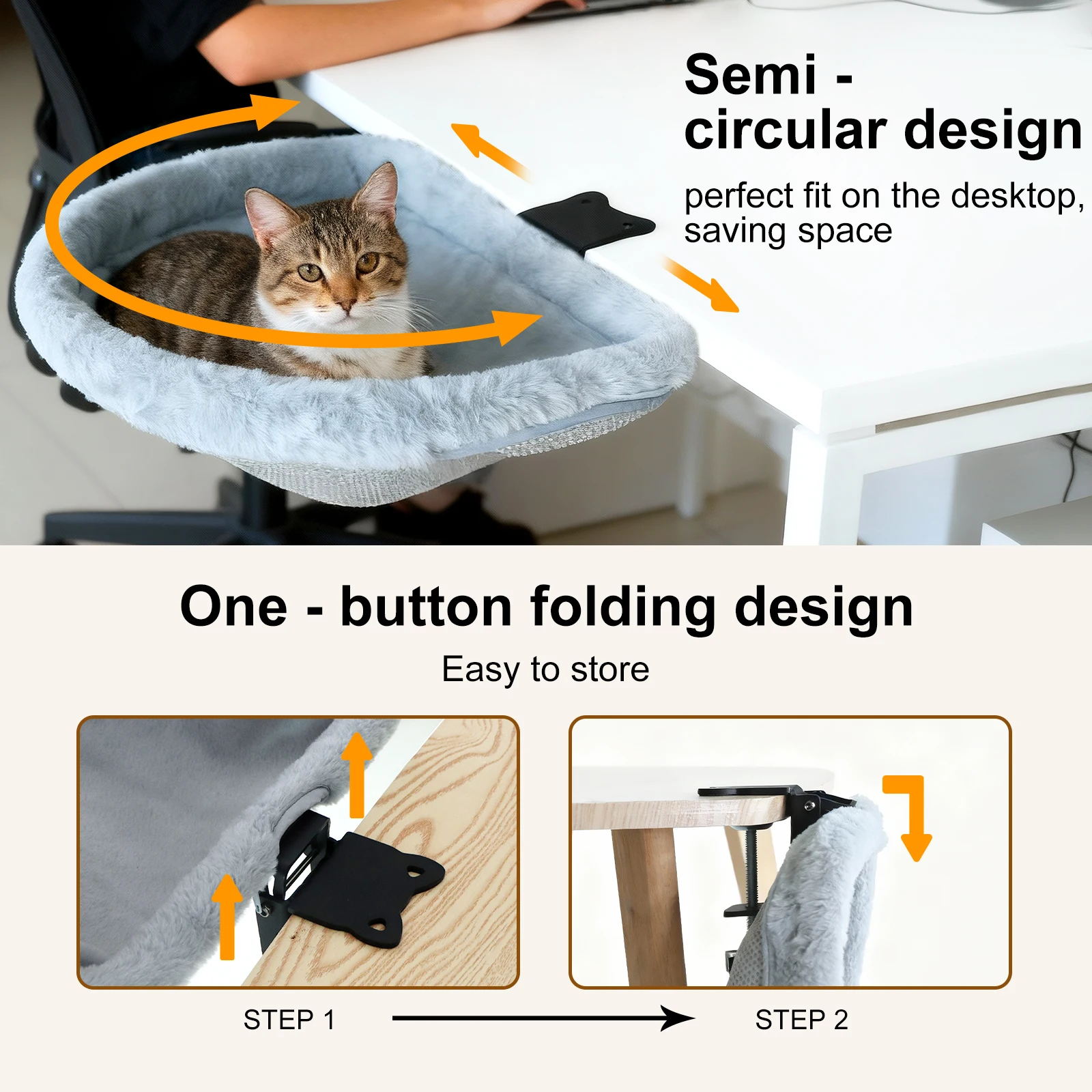 Clamp On Desk Cat Hammock Soft Plush Cat Bed Stable Hanging Pet Nest Space Saving Cat Perch for Home Office
