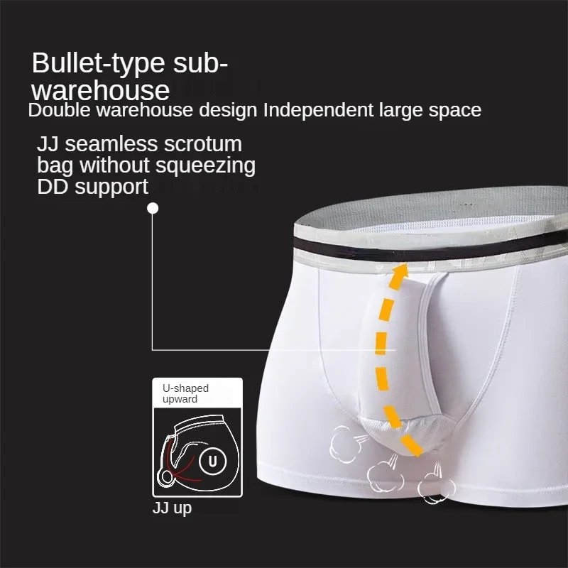 

Men's Underwear Cotton Boxer Shorts Bullet Separation Varicocele Scrotum Pocket Four Corners Testicle-raising Sexy Briefs