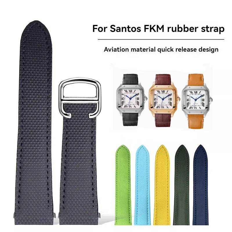 19mm 21mm FKM Rubber Strap for Car-tier Santos W2SA0007 WSSA0010 Quick Release Watchband Fluororubber Waterproof Bracelet