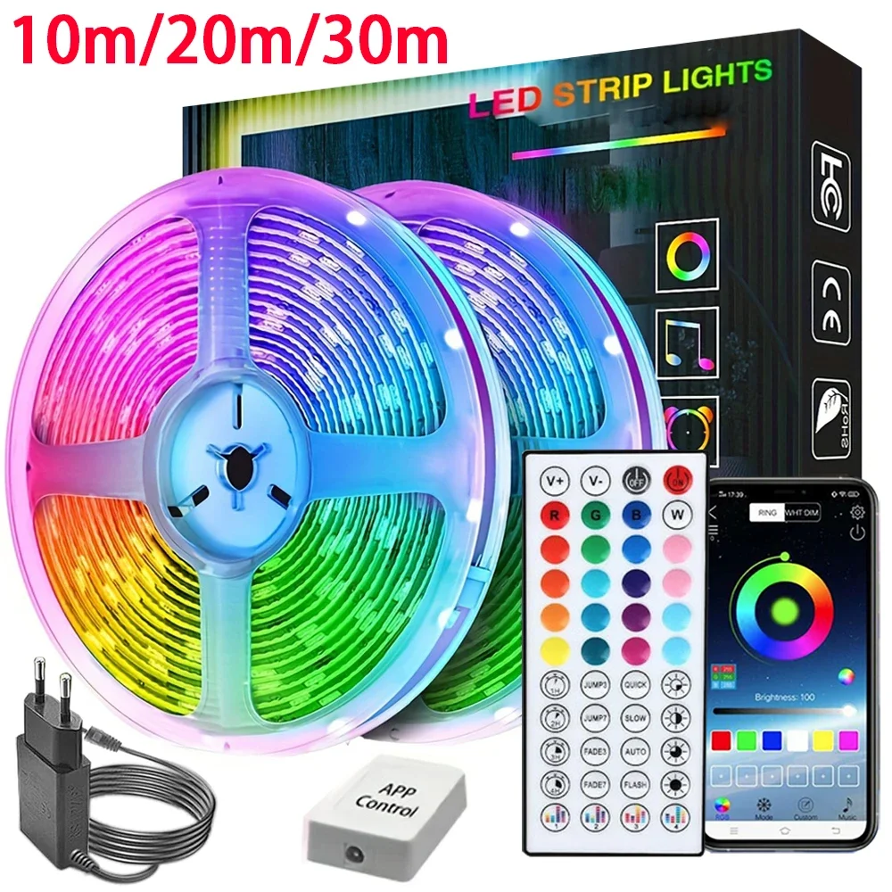 Led Lights for Room Music Sync RGB Led Strip Lights 10m 20m 30m Flexible Ribbon for Room Bedroom Decor TV Backlights Cob led Gu