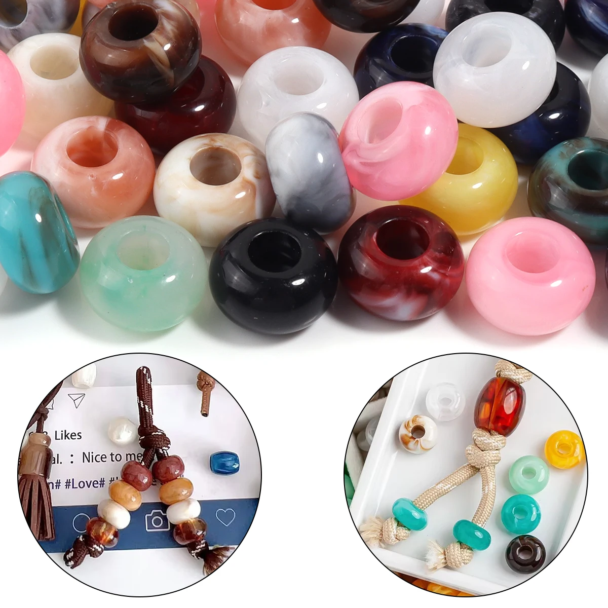 50 Stück/Set Zweifarbige Abakus-Perlen, Jade-Imitat Acrylperlen, Runde Flache Lose Perlen für Schmuckherstellung, DIY-Armband-Zubehör – Detail 2