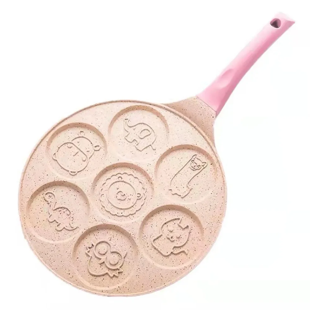 Aluminum Alloy Silicone Mini Pancake Maker Black Beige Pink Blue Red Non-Stick Breakfast Griddle Pan 7-Hole Design