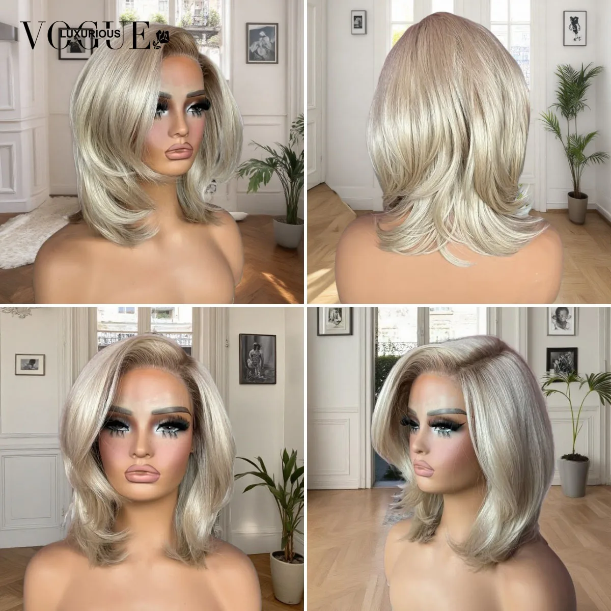 LUX VOGUE الغبار ماتي الذهب Balayage اللون الطبقات قطع 100% عذراء شعر مستعار جهد الصباح روتين شعر مستعار 210% الكثافة الباروكات #4