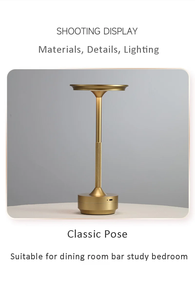 LED Charging Desk Lamp Restaurant Decoration Atmosphere Lamp Retro Portable Cordless Touch USB-C Table Lamp