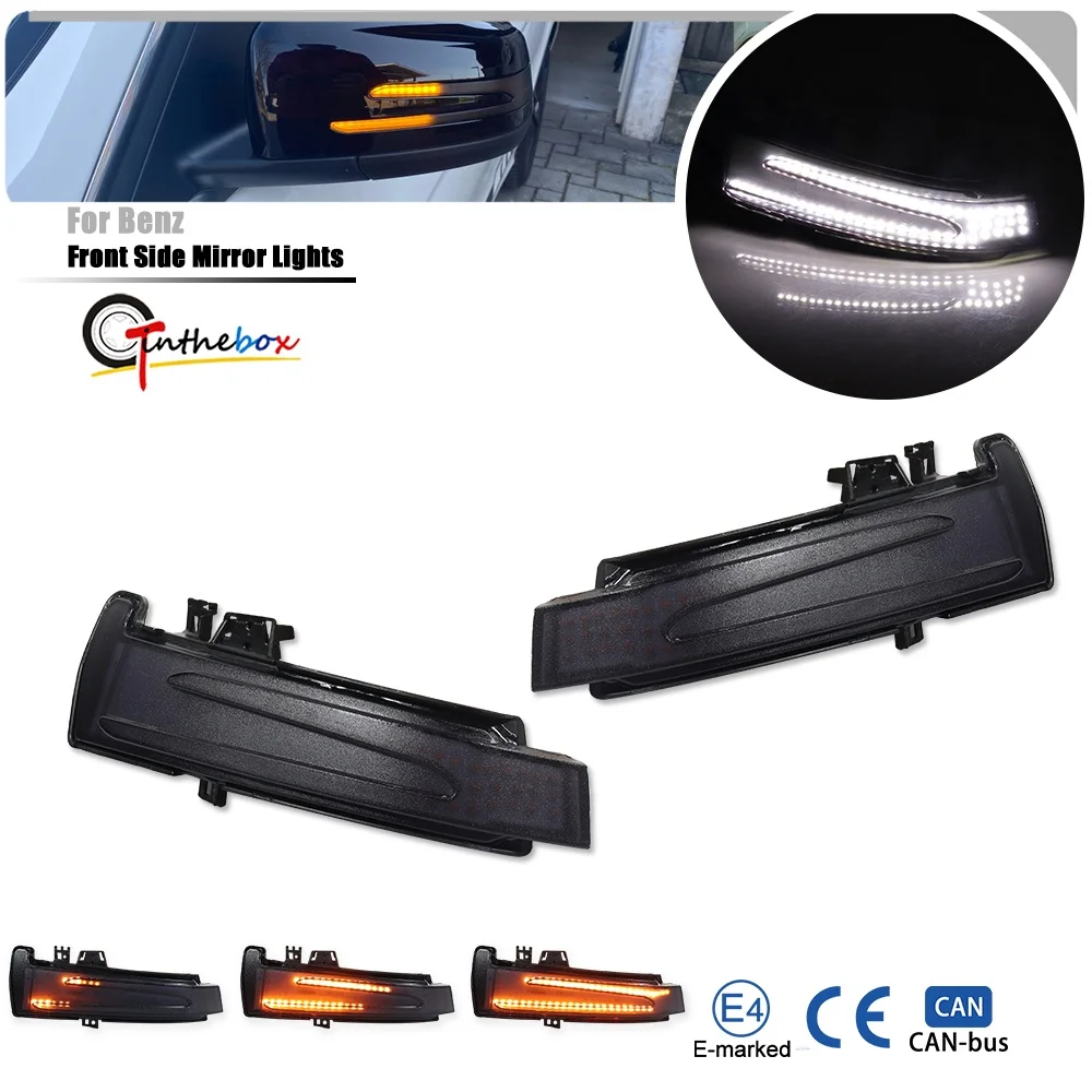 Dual-color White & Dynamic Amber LED Front Side Mirror Signal Lights For Mercedes-Benz GLA Class X156 GLA180 GLA200 GLA250 GLA45