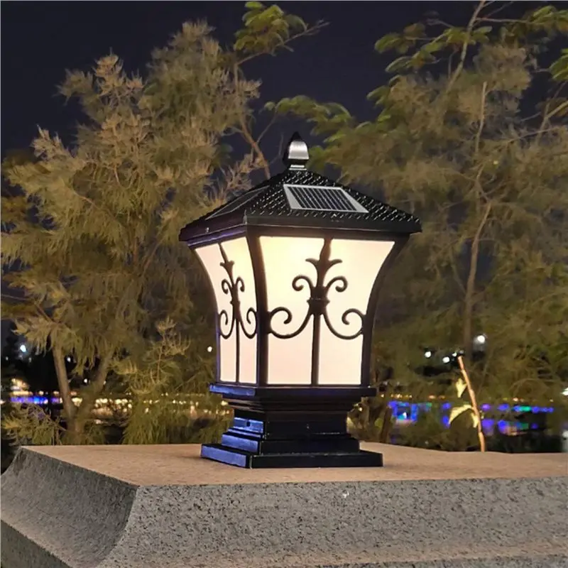 3X LED Solar Post Light Outdoor Dusk To Dawn Outdoor Solar Lamps Solar Pillar Light LED Exterior Lighting Fixture-Hot