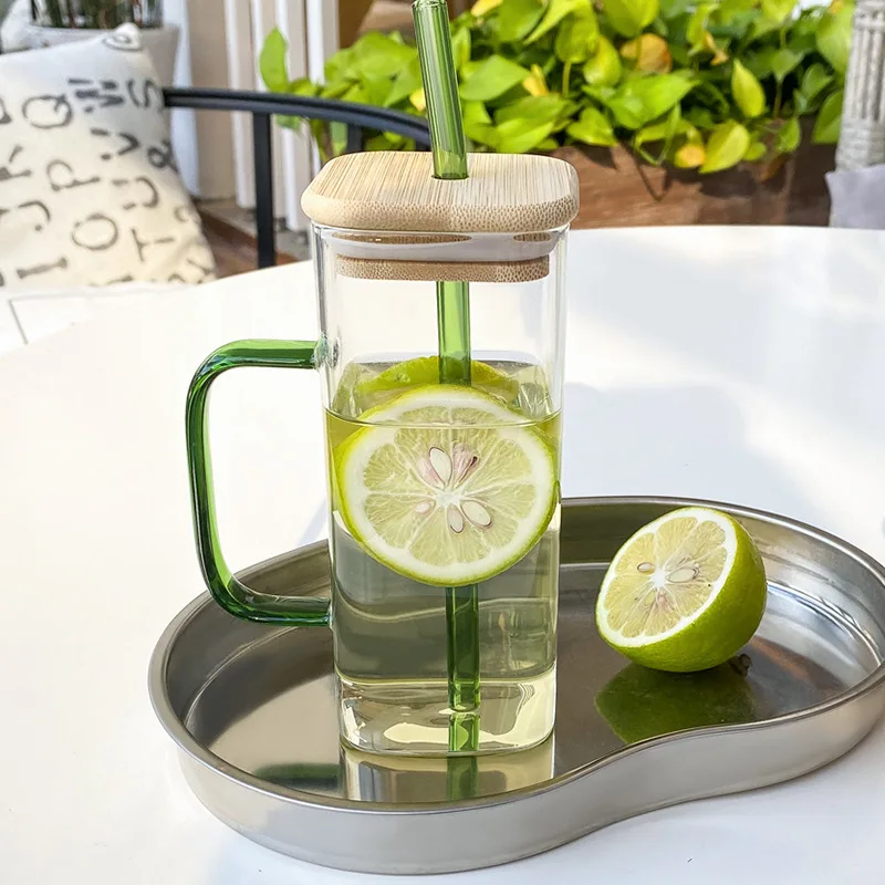 400ml Square Glass Mug With Lid and Straw Breakfast Milk Cup Microwave Safe  Transparent Party Beer Coffee Mug Drinkware - AliExpress 15
