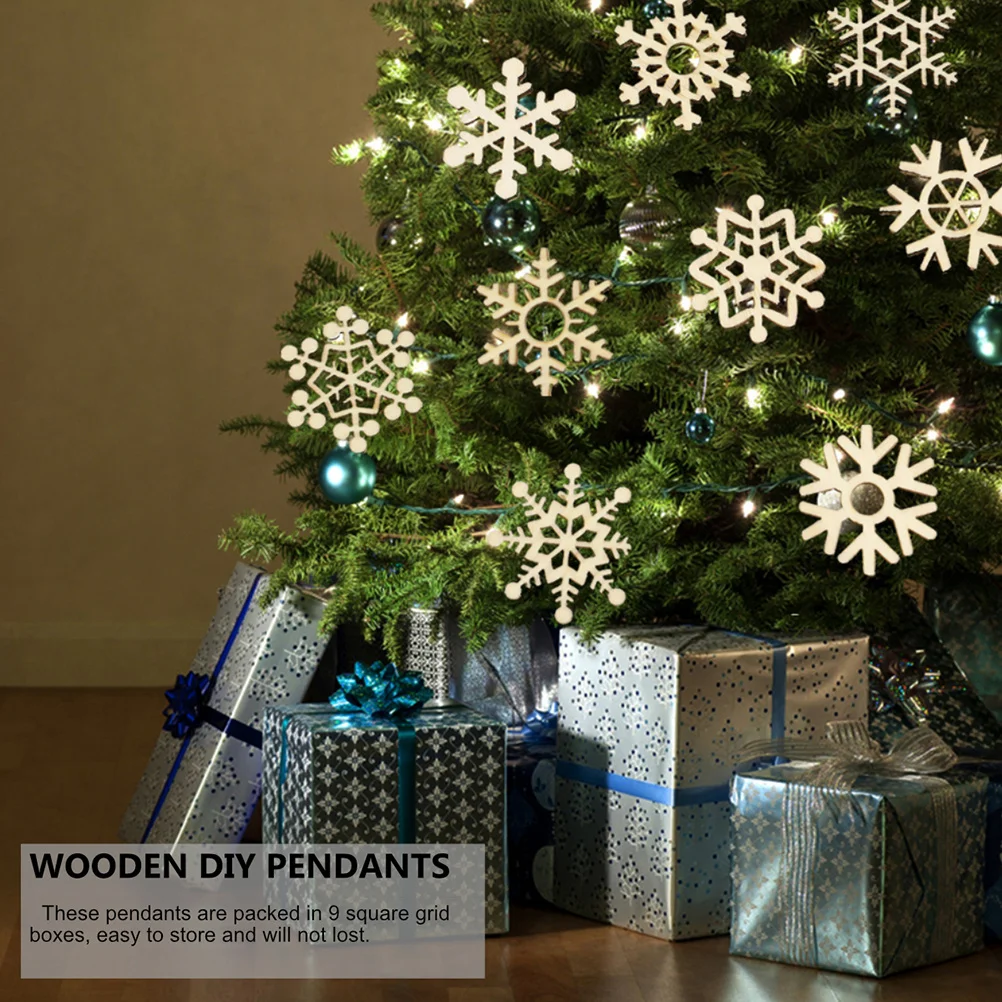 

72 pcs Snowflake Decorative Wooden Pendants Kids Diy Graffiti Craft Christmas Tree Hanging Artwares In 9 Compartments