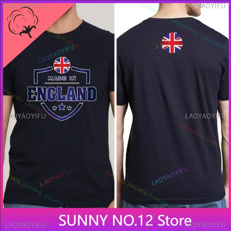 2024 Print Summer New Funny Shirt England Flag Badge Unisex Patriotism Graphic 100%Cotton T Shirts Women's Men Short Sleeve Tee