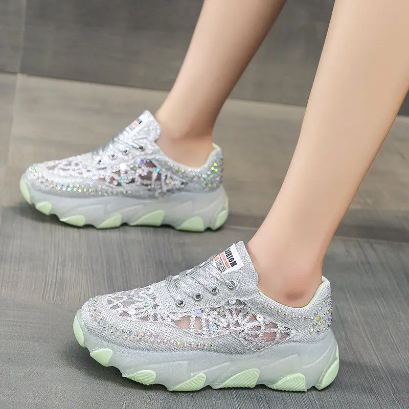 Shiny Sequin Tenis Mujer Women Tennis Shoes Zapatos Mujer High Top Sneakers 2024 Spring Autumn Female Jogging Sport Trainers