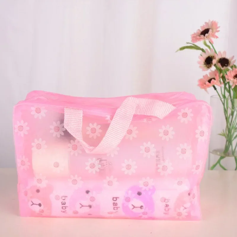 PVC Makeup Bag Transparent Toiletry Cosmetics Storage Bag Pouch Creative Washiong Fashion Women's Floral Cosmetic Bag