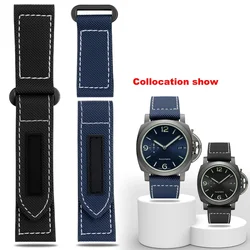 24mm High Quality Nylon Fabric Watch Band Fit for Panerai Luminor PAM01118 Army green Canvas Genuine Leather Strap Bracelet