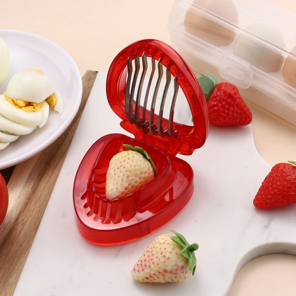 

Strawberry Slicer Stainless Steel Vegetable Fruit Cutter Slicer Kids Egg Slicer Fruit Slicing with Blade Salad Kitchen Gadget
