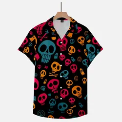 Camisas informales de manga corta para hombre, camisa con estampado 3d de calavera de Halloween, Hip Hop, talla grande, verano, 2024