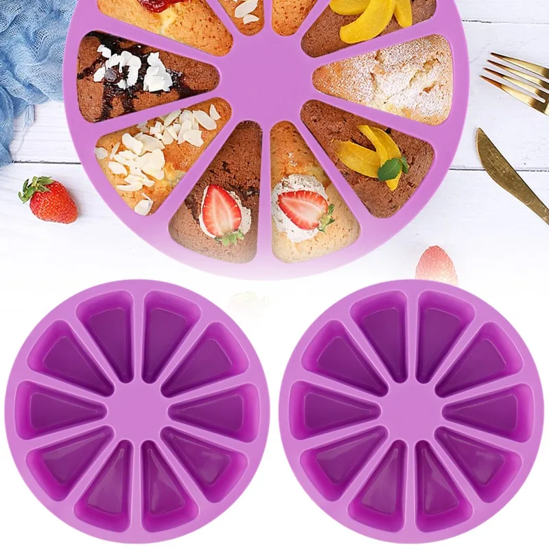 2Pcs Silicone Scones Pan Heat-Resistant Cake Baking Mold with Oil Brush and 10 Cavity Reusable Triangle Cake Slice Mold DIY