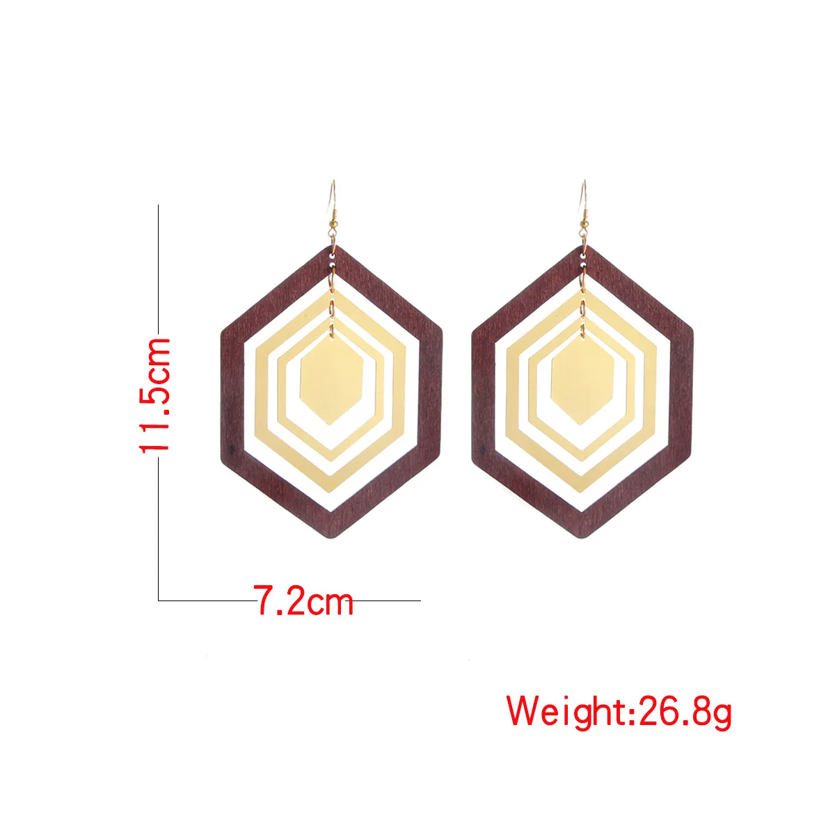 Retro Big Rhombic Quadrilateral Earrings Europe and America Exaggerated Metal Asymmetry Wood Geometric Earrings for Women