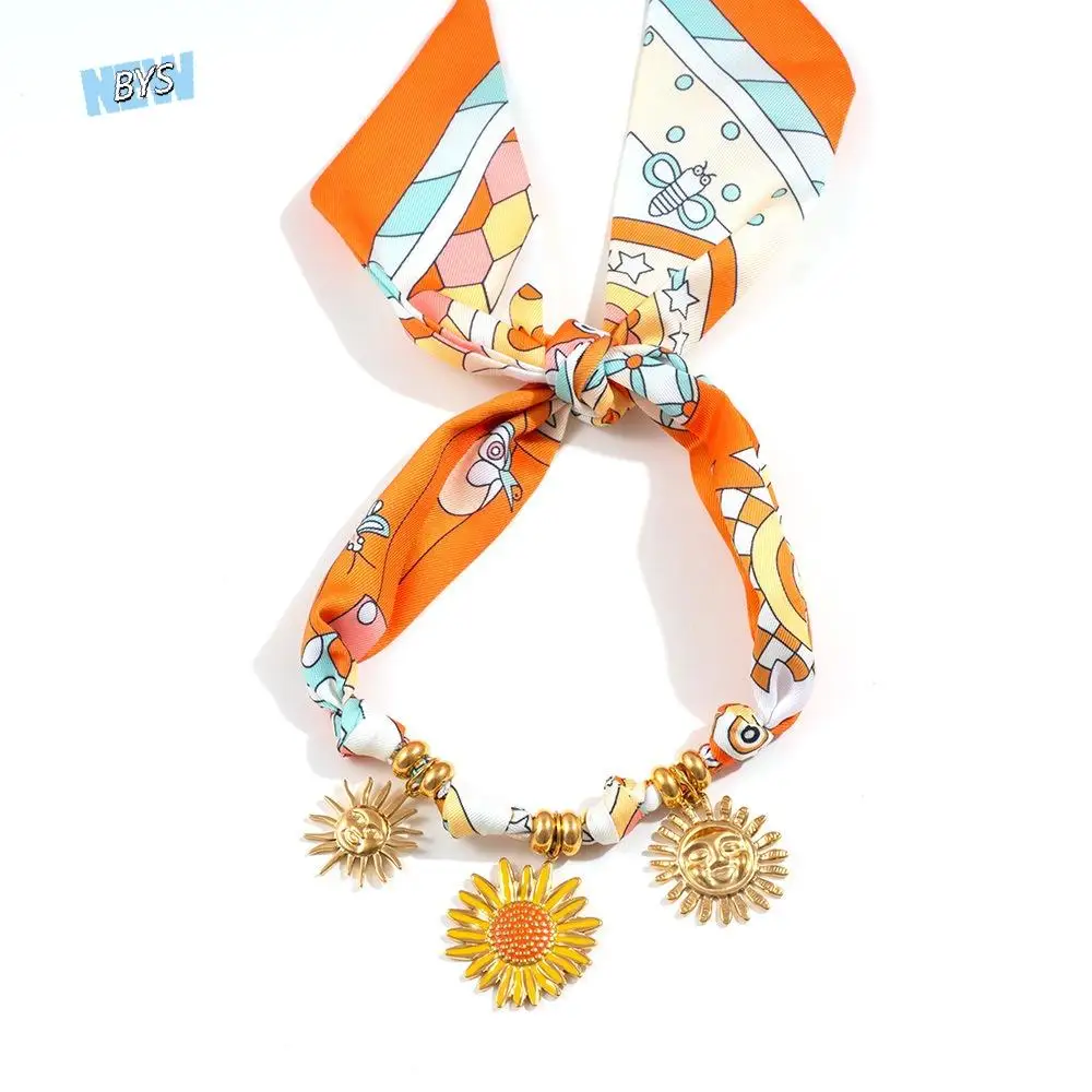 

Personality Flower Scarf Chain Necklace Printing Fabric Sweet Pendant Necklace Ethnic Style Jewelry Accessories Bag Accessories