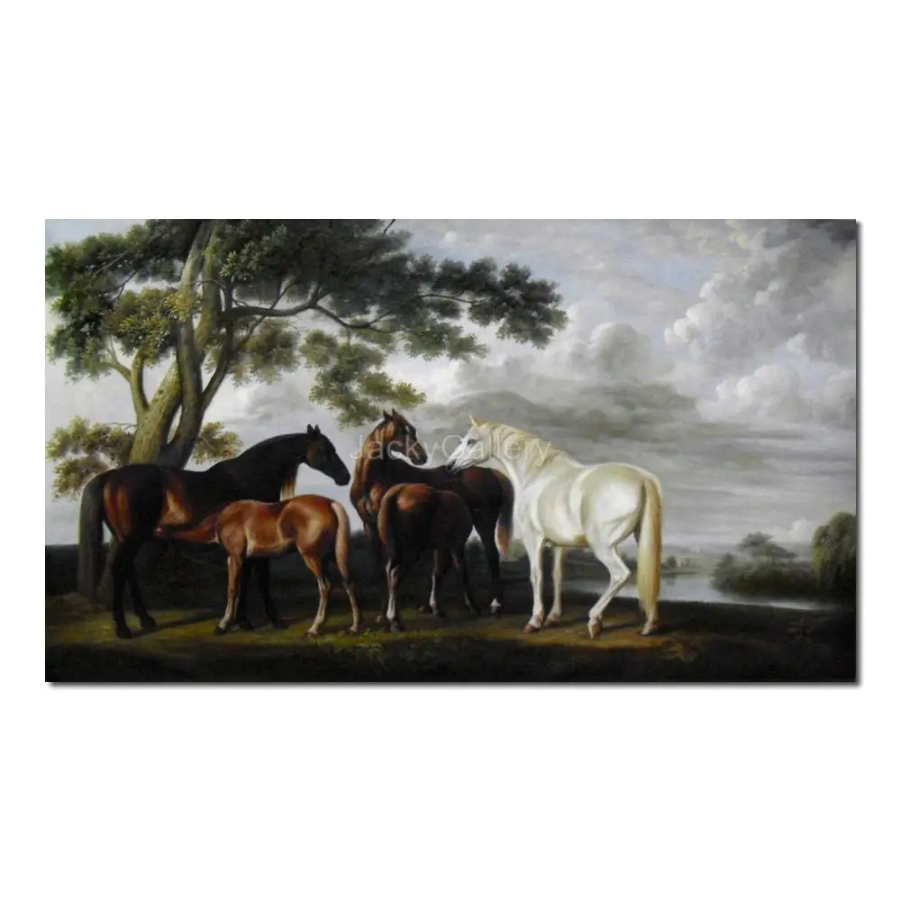 Large Size Landscape Horses Sensibility Painting in Oils Canvas George Stubbs Handmade Artwork for Living Room Decor