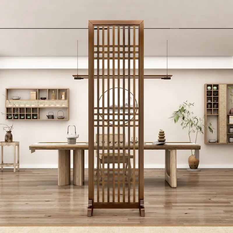 Solid Wood Screen Partition for Living Room Entrance Hollow Out Divider Fence New Chinese Japanese Style Simple Home Decor