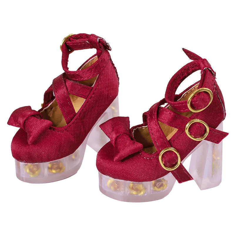 1/4 BJDドールシューズ ハンドメイド 5.2cm * 2.2cm カラーブロッキング ビッグボウ ハイヒール ドールアクセサリー おもちゃ 厚底 カジュアルシューズ