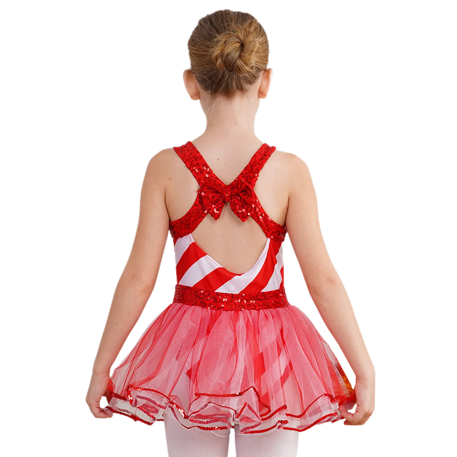 Kids Girls New 2024 Christmas Candy Cane Costumes Shiny Ballet Dance Dresses with Bowknot Performance Cosplay Party Costumes