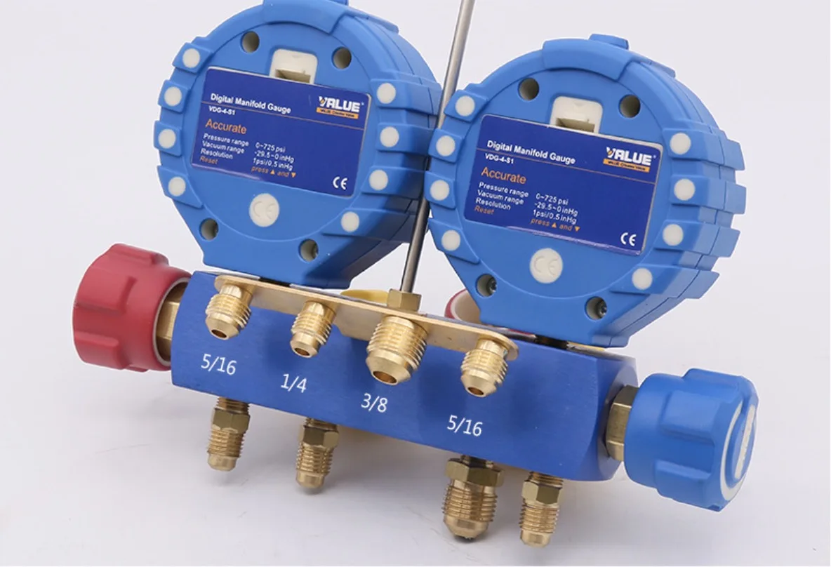 مقياس متعدد القيمة عالي الجودة لـ R22 R32 R410 R134a VDG-4-S1 مجموعة قياس نظام التدفئة والتهوية وتكييف الهواء الرقمي المنوع